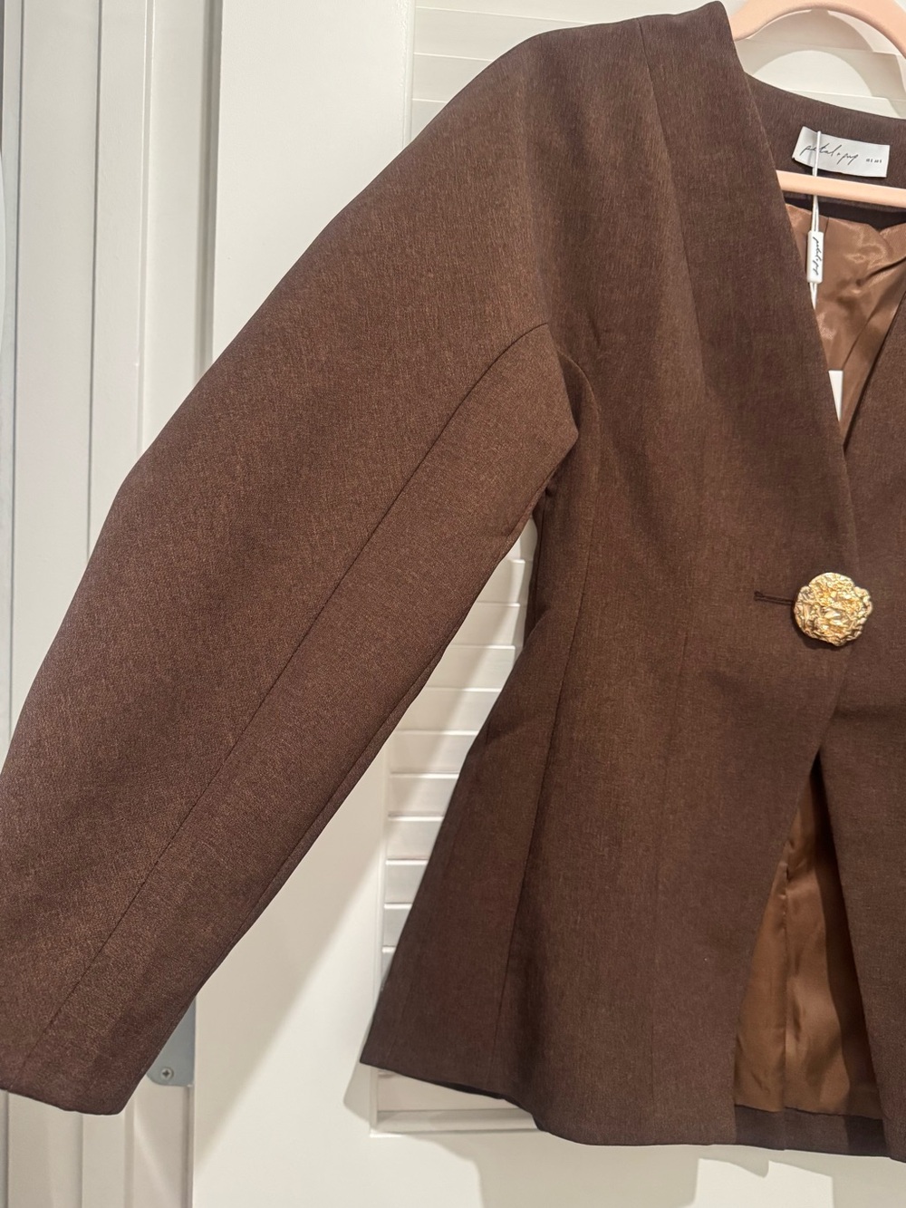 Petal & Pup Chocolate Brown Deep V Single-Button Jacket - Picture 6 of 6
